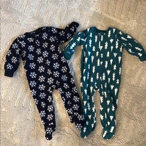 Primary Kids Snowflake and Tree Patterned Fleece One Piece Set